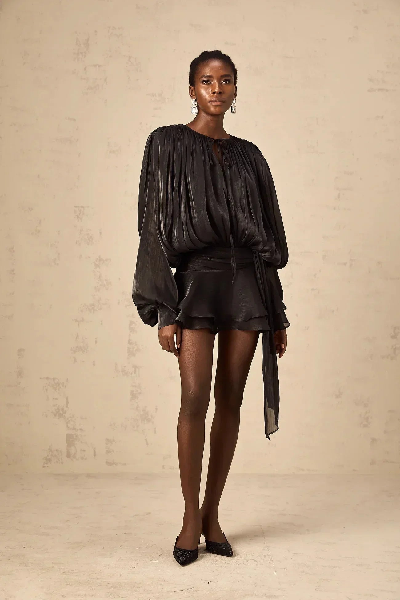Women’s Draped Long Sleeve Relaxed Mini Dress