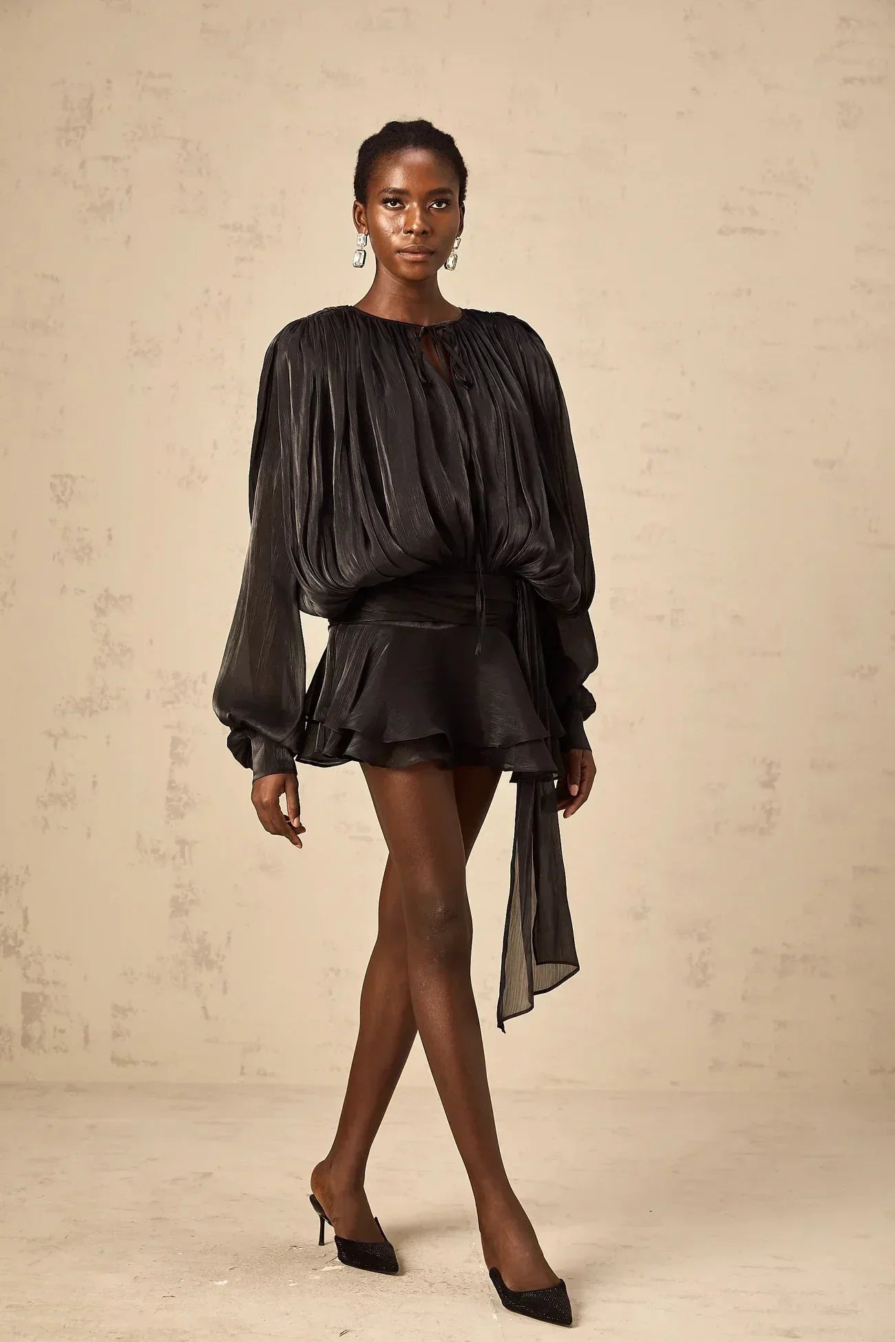 Women’s Draped Long Sleeve Relaxed Mini Dress