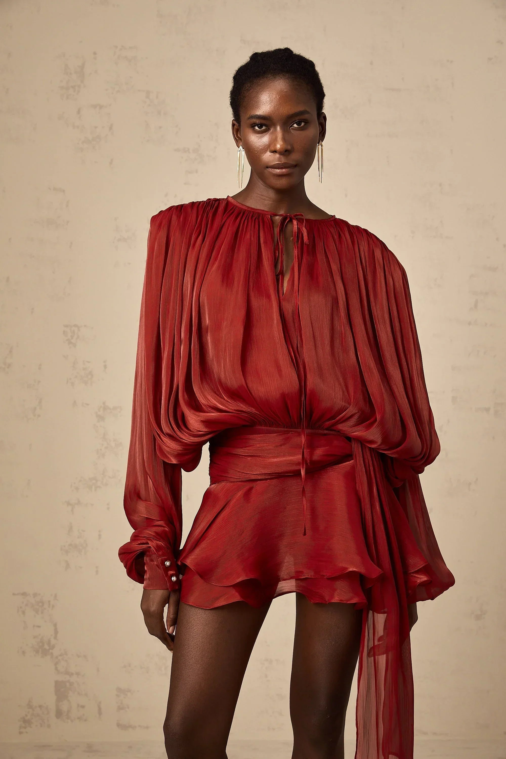 Women’s Draped Long Sleeve Relaxed Mini Dress