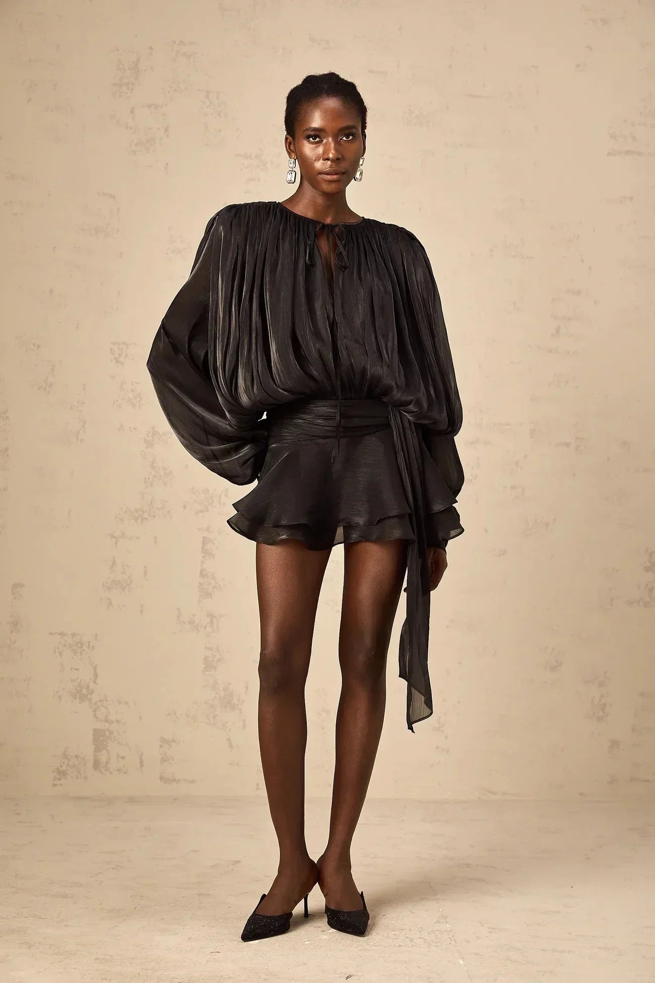 Women’s Draped Long Sleeve Relaxed Mini Dress