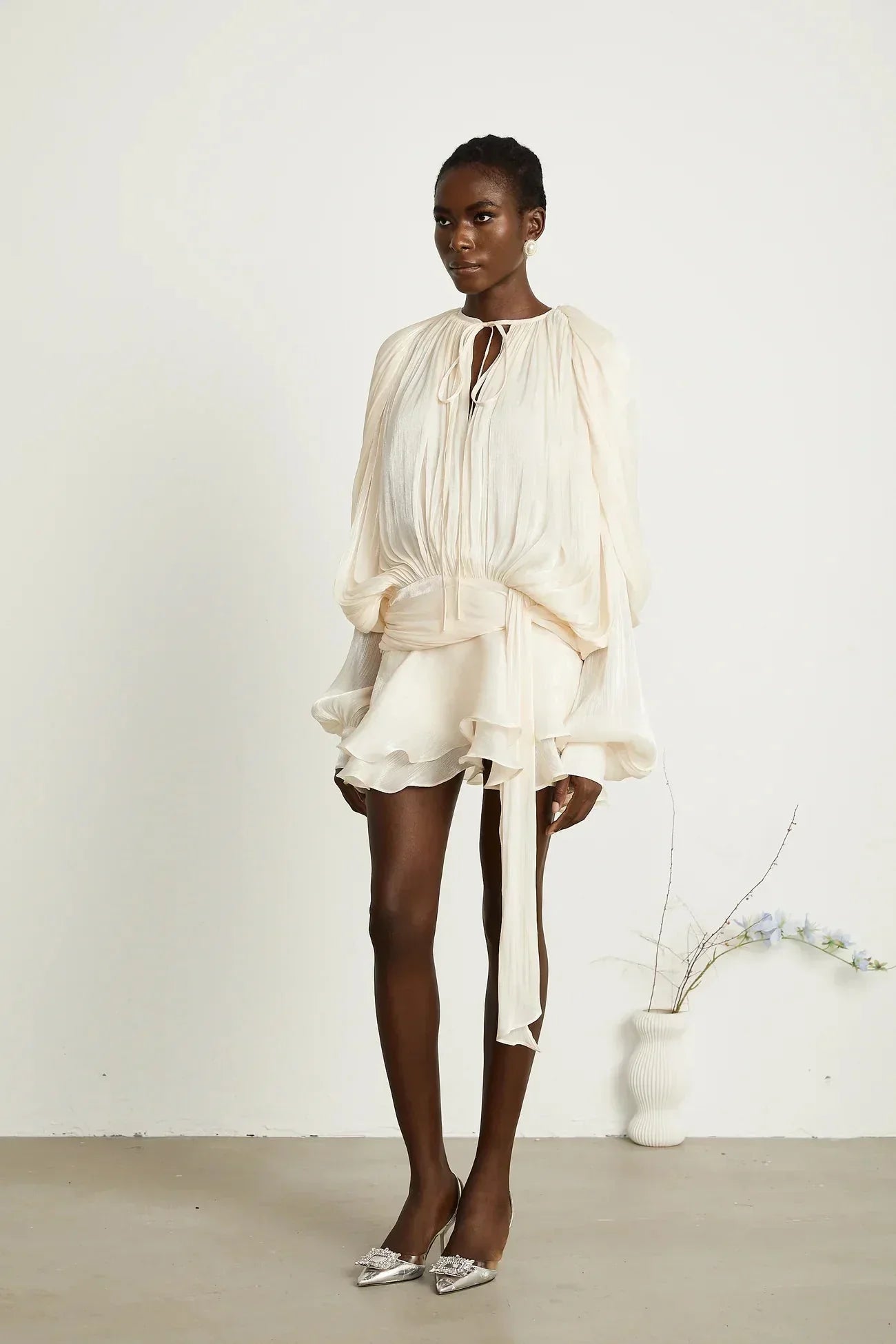 Women’s Draped Long Sleeve Relaxed Mini Dress