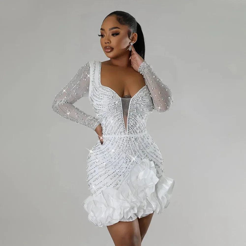 Women’s Embellished Long Sleeve Mini Dress
