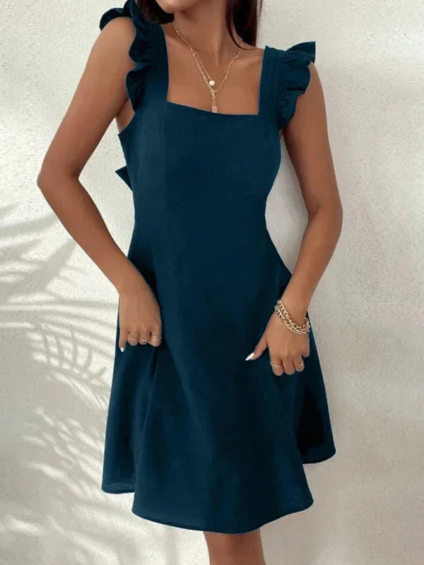 Women’s Fit and Flare Ruffle Strap Mini Dress