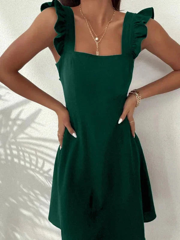 Women’s Fit and Flare Ruffle Strap Mini Dress