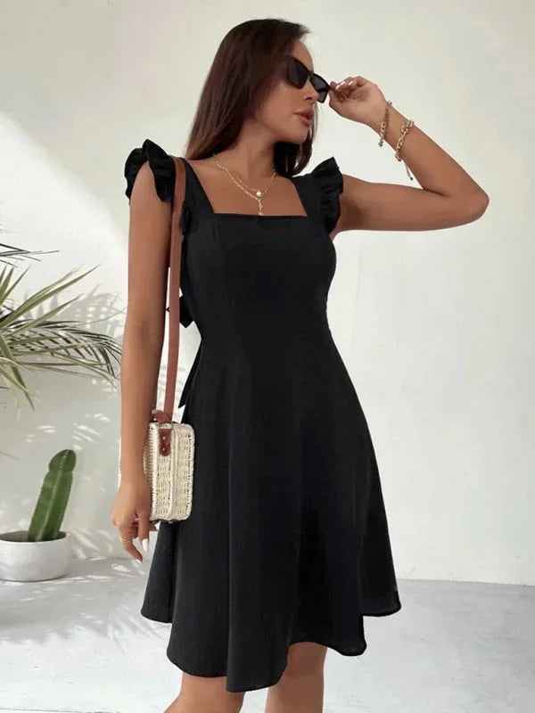 Women’s Fit and Flare Ruffle Strap Mini Dress