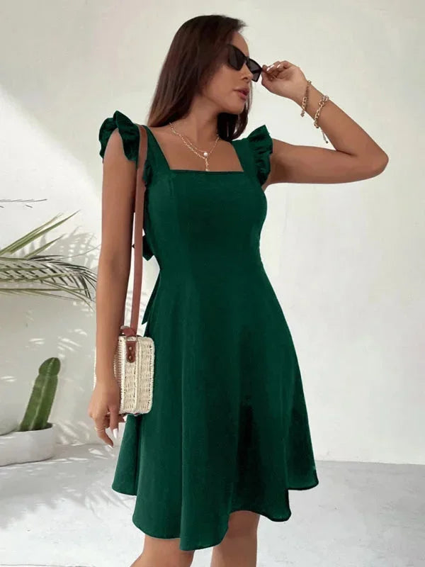 Women’s Fit and Flare Ruffle Strap Mini Dress