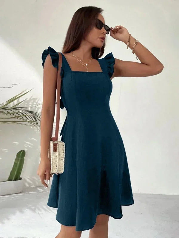 Women’s Fit and Flare Ruffle Strap Mini Dress