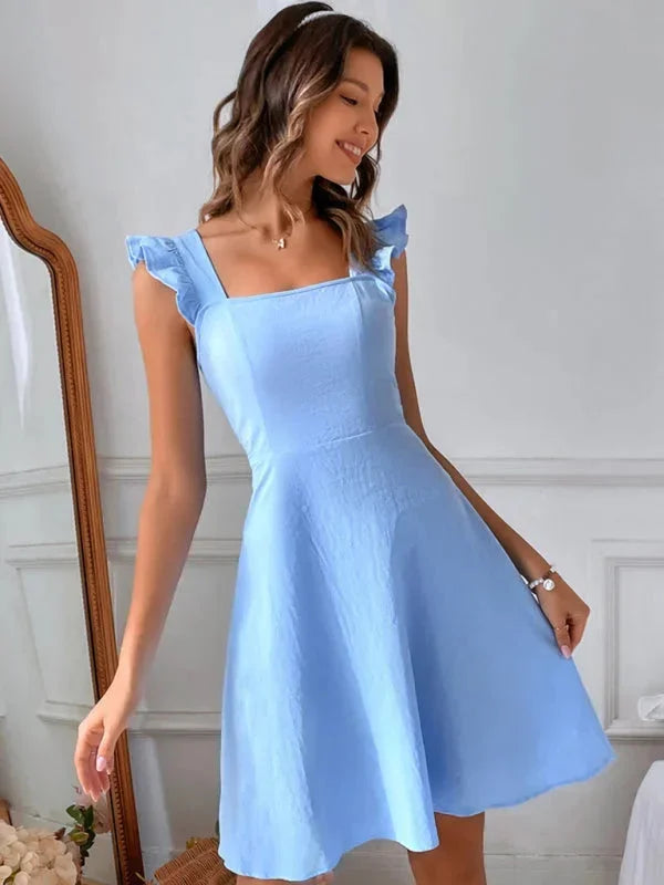 Women’s Fit and Flare Ruffle Strap Mini Dress