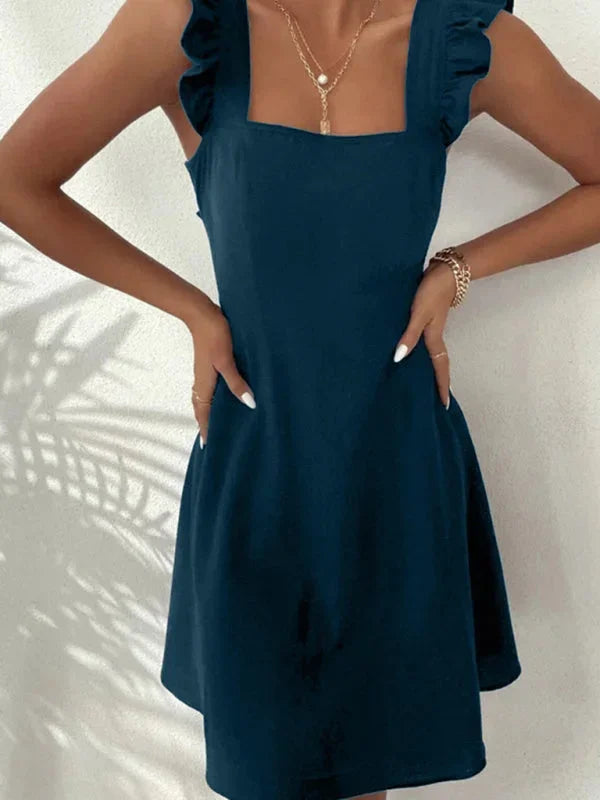 Women’s Fit and Flare Ruffle Strap Mini Dress
