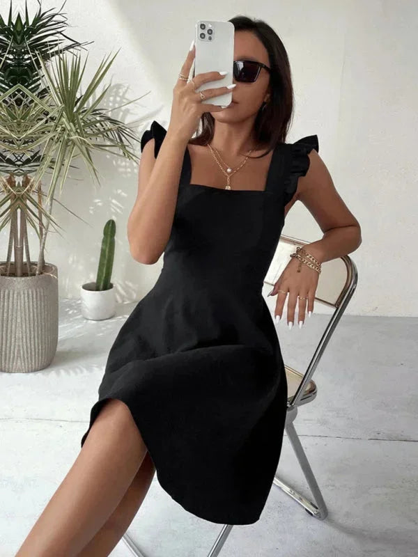 Women’s Fit and Flare Ruffle Strap Mini Dress