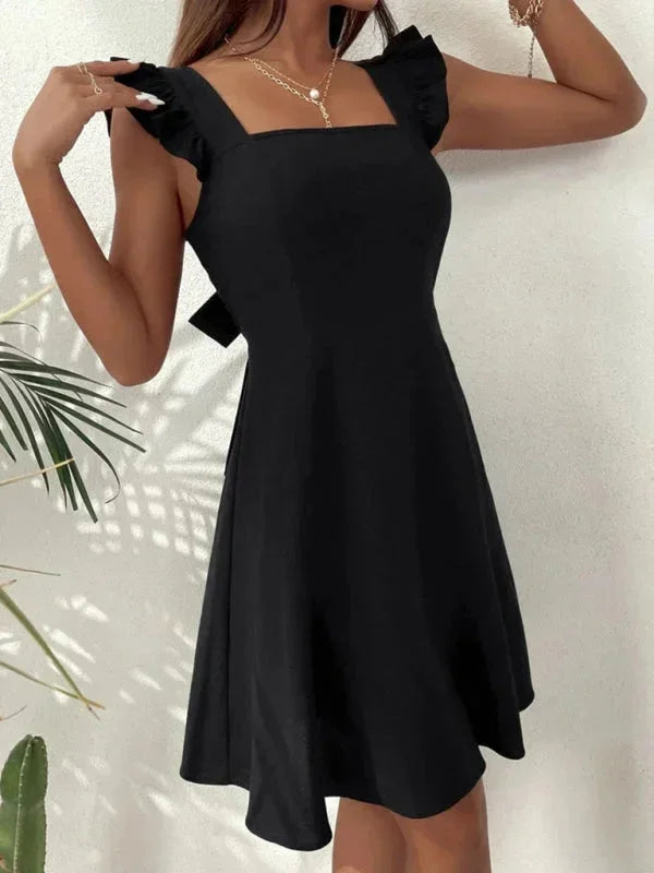 Women’s Fit and Flare Ruffle Strap Mini Dress