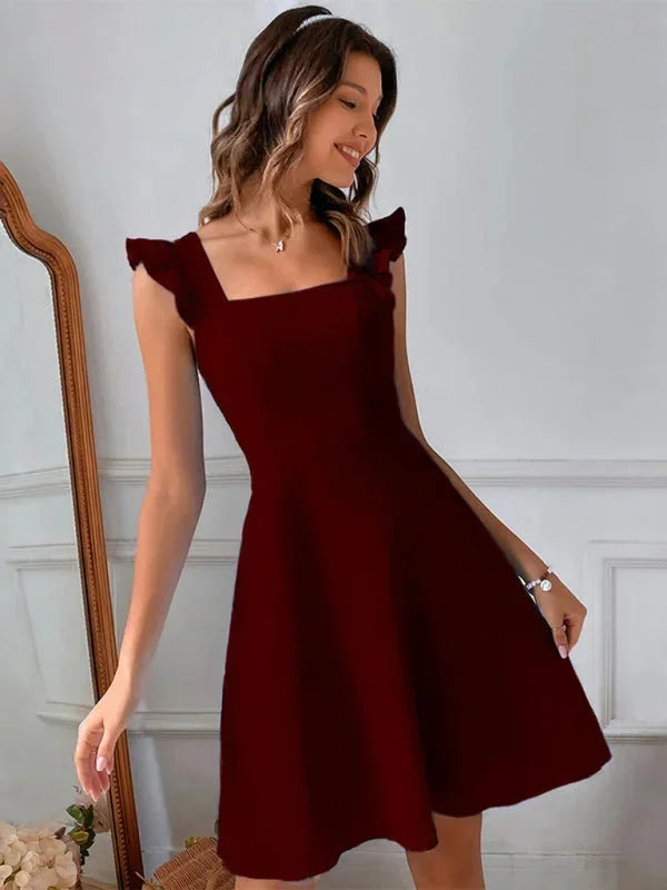 Women’s Fit and Flare Ruffle Strap Mini Dress