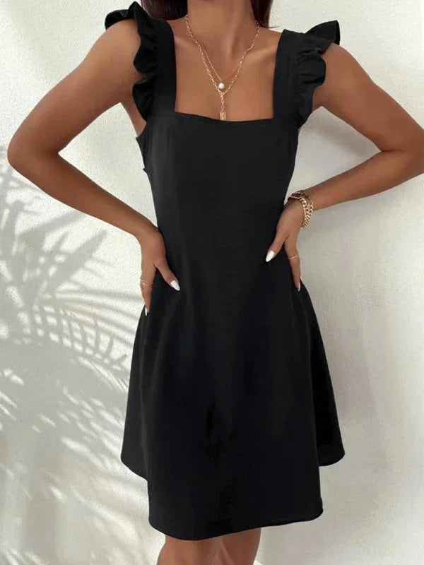 Women’s Fit and Flare Ruffle Strap Mini Dress