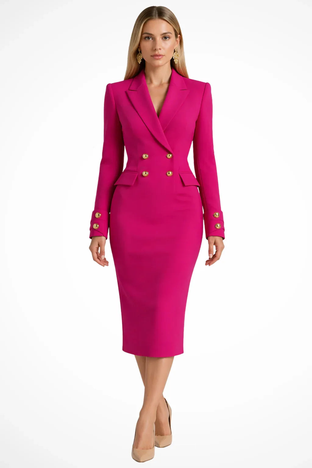 Women's Double Breasted Blazer Midi Dress