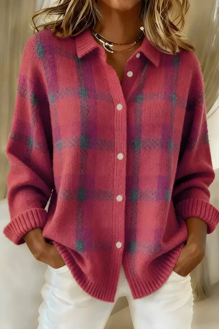 Women’s Relaxed Plaid Button-Up Sweater