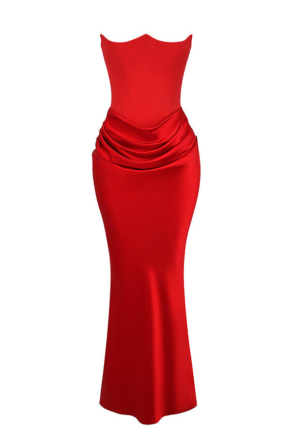 Women's Strapless Corset Maxi Dress with Structured Bodice