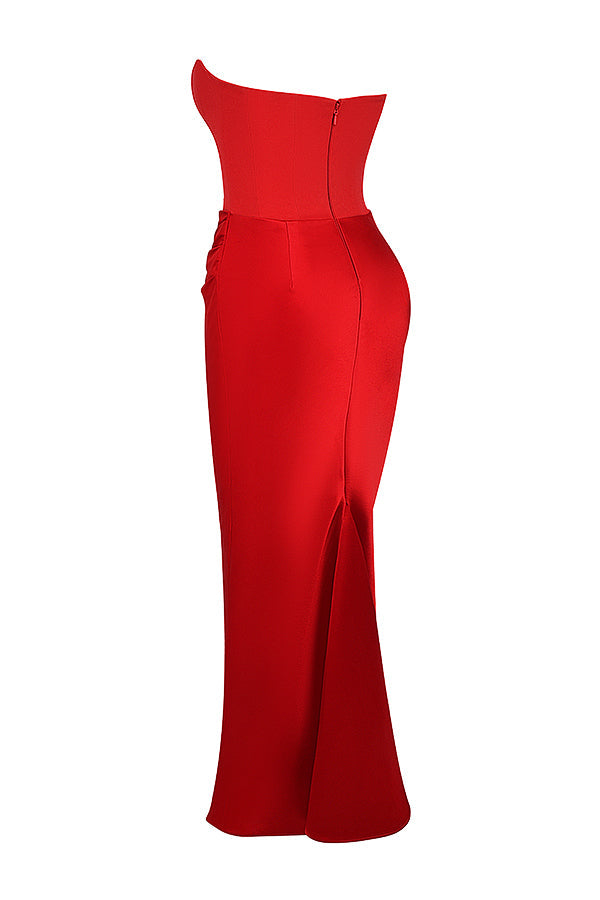 Women's Strapless Corset Maxi Dress with Structured Bodice