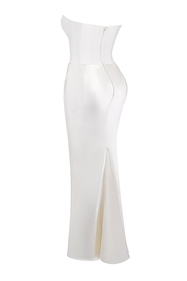 Women's Strapless Corset Maxi Dress with Structured Bodice