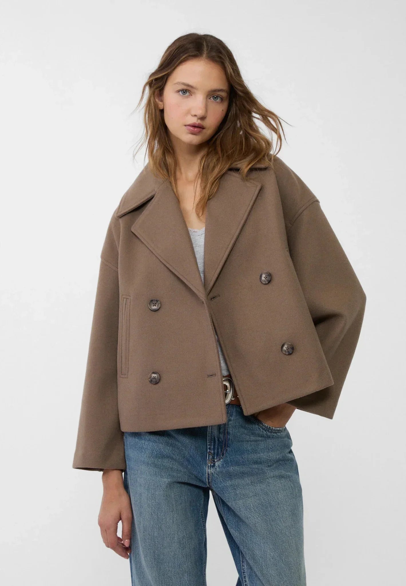 Women's Cropped Double-Breasted Tailored Blazer Jacket