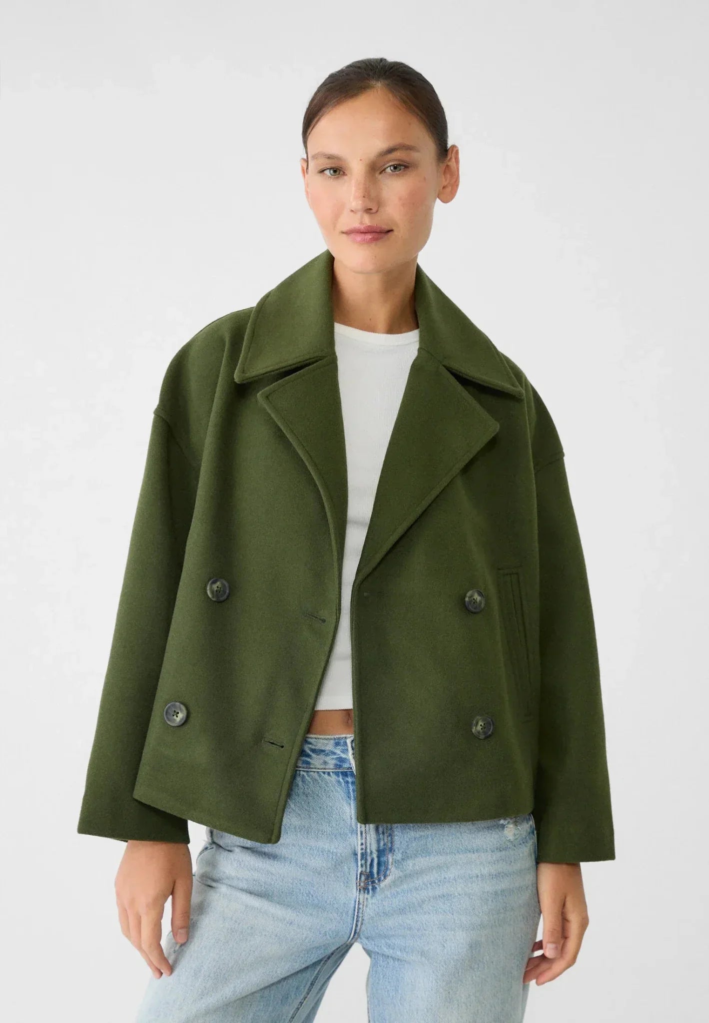 Women's Cropped Double-Breasted Tailored Blazer Jacket