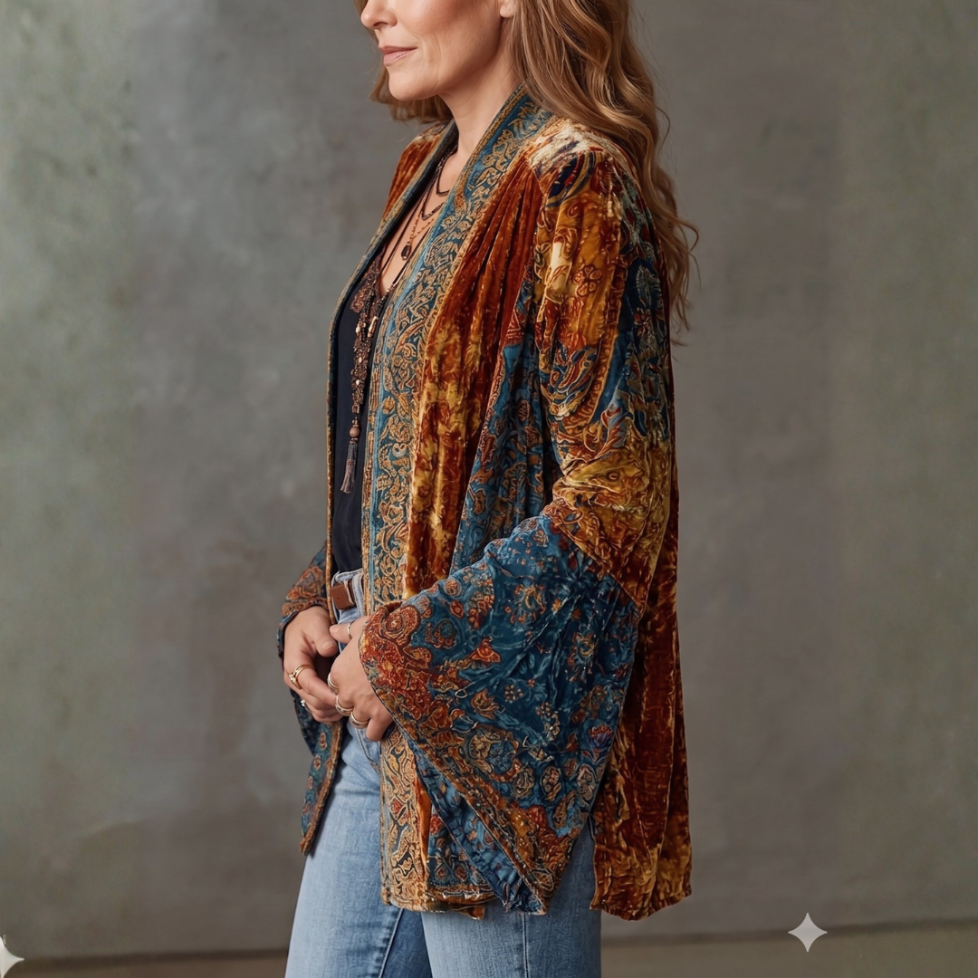 Women's Velvet Boho Paisley Kimono Cardigan