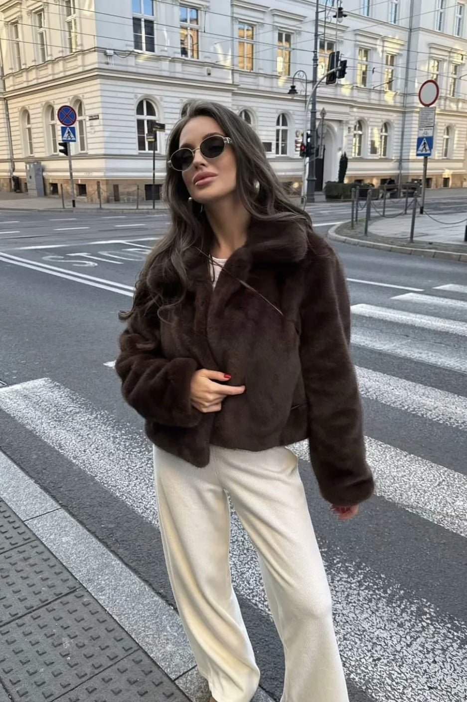 Women’s Faux Fur Plush Long-Sleeve Winter Coat
