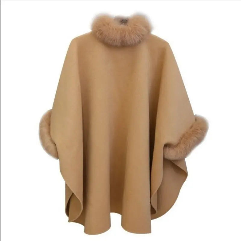 Women's Tailored Poncho Fur Collar Cape Coat