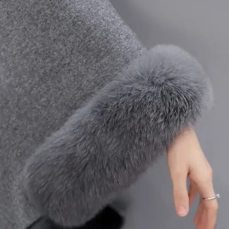 Women's Tailored Poncho Fur Collar Cape Coat