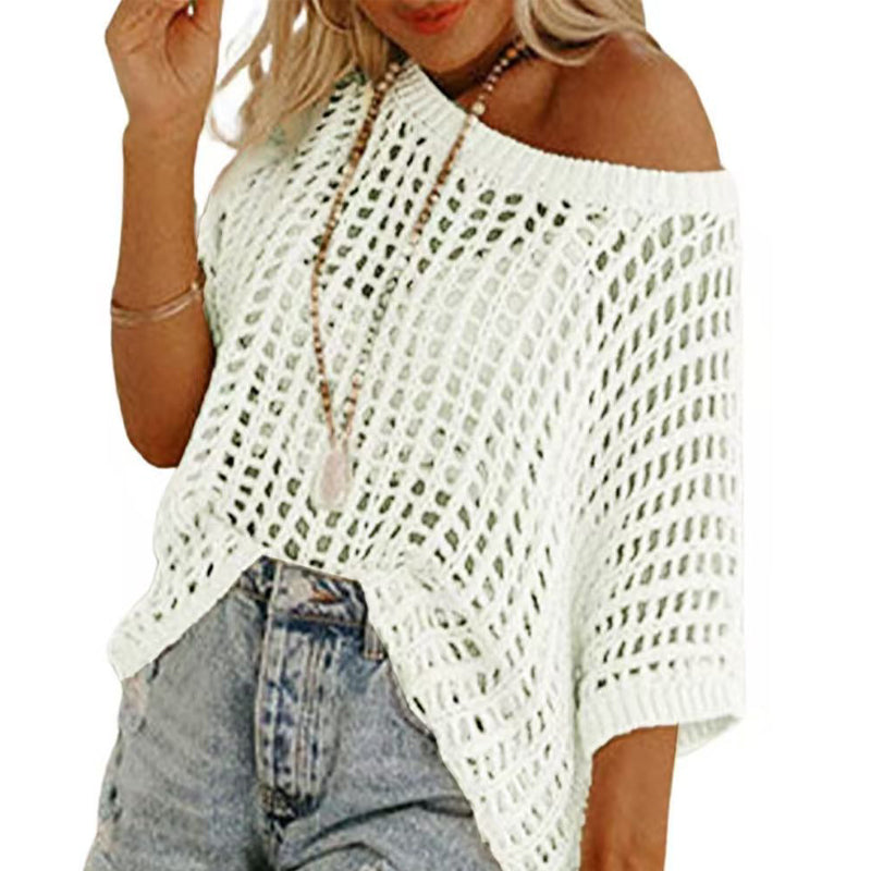 Women's Crochet Knit Loose Beach Cover-Up Top