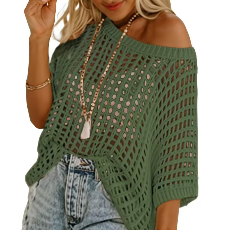 Women's Crochet Knit Loose Beach Cover-Up Top