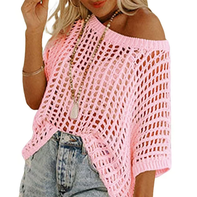 Women's Crochet Knit Loose Beach Cover-Up Top