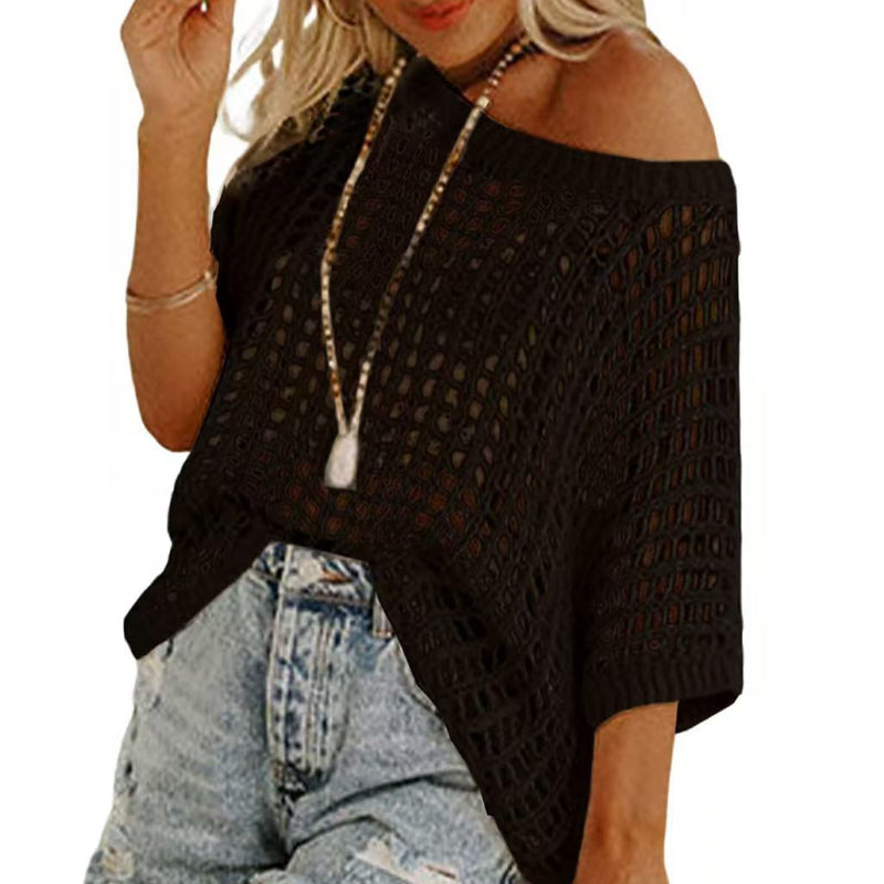 Women's Crochet Knit Loose Beach Cover-Up Top