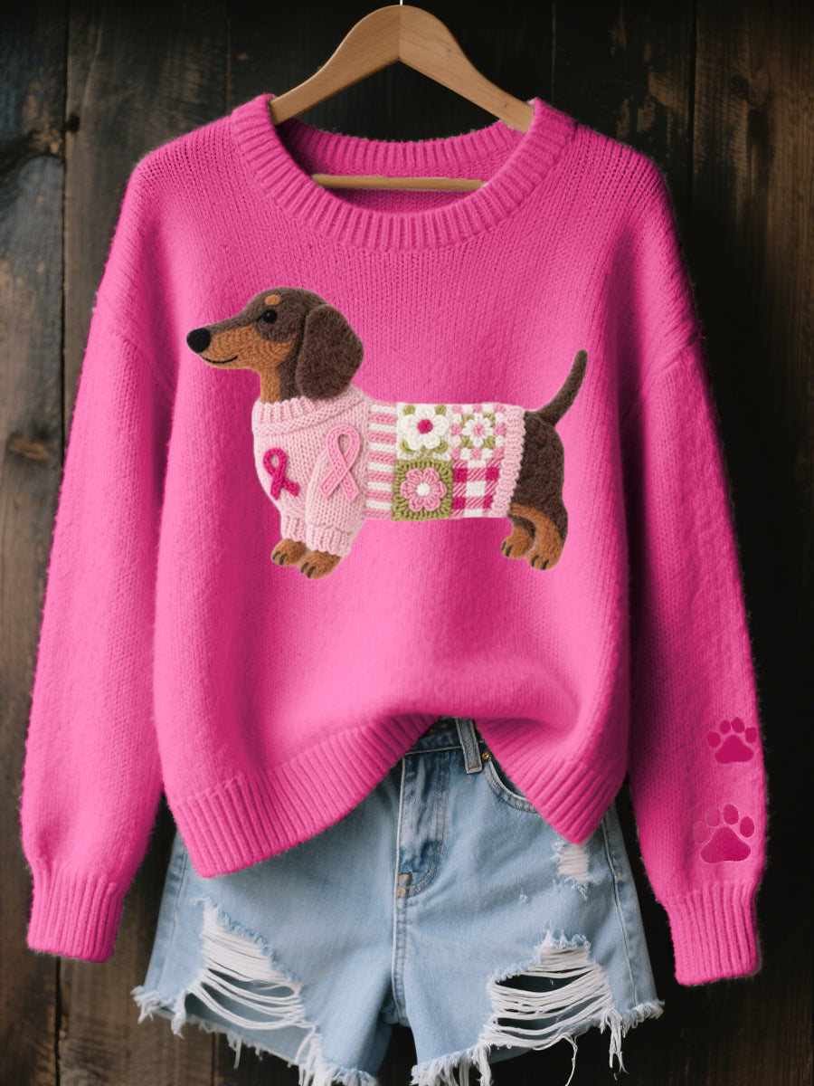 Women's Dachshund Graphic Cozy Crewneck Knit Sweater