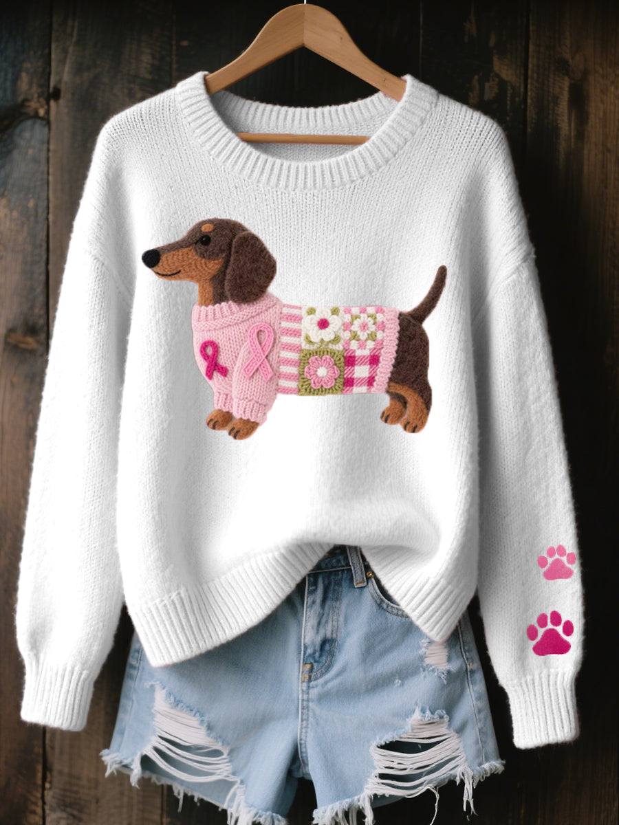 Women's Dachshund Graphic Cozy Crewneck Knit Sweater