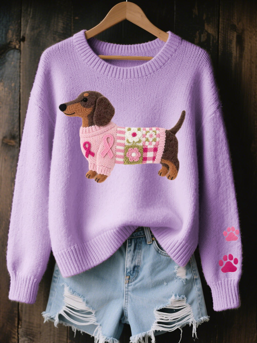 Women's Dachshund Graphic Cozy Crewneck Knit Sweater
