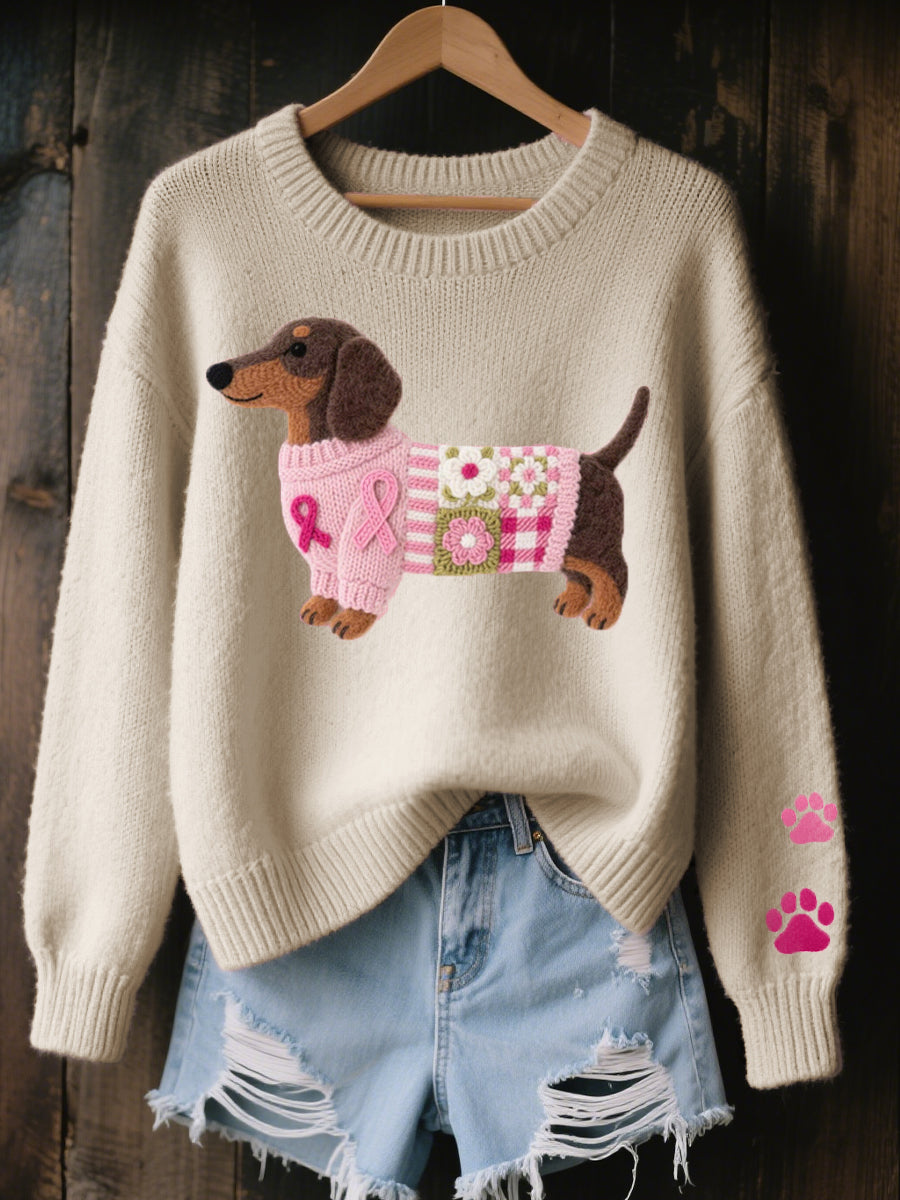 Women's Dachshund Graphic Cozy Crewneck Knit Sweater