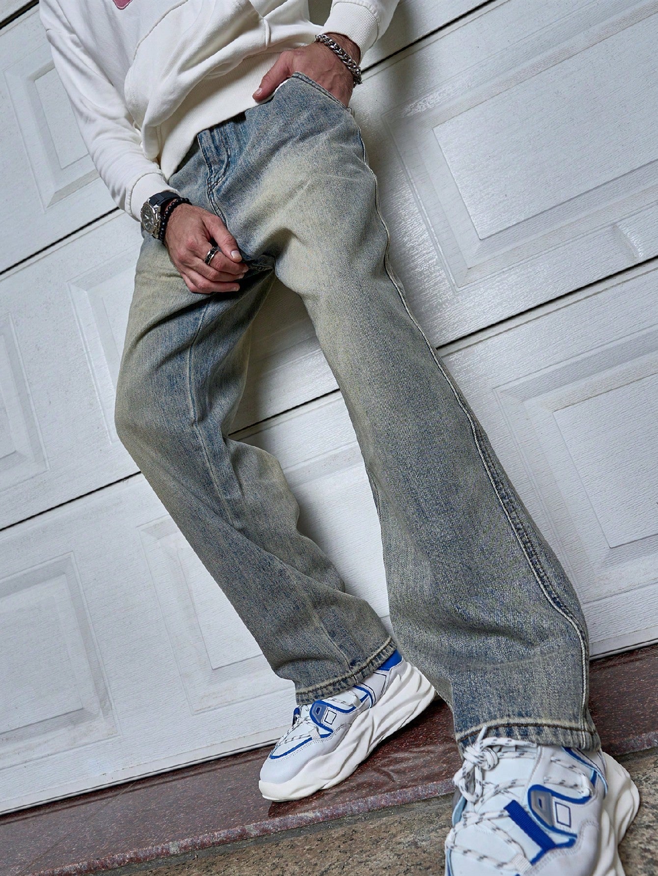 Men's Vintage Washed Straight Leg Relaxed Fit Jeans
