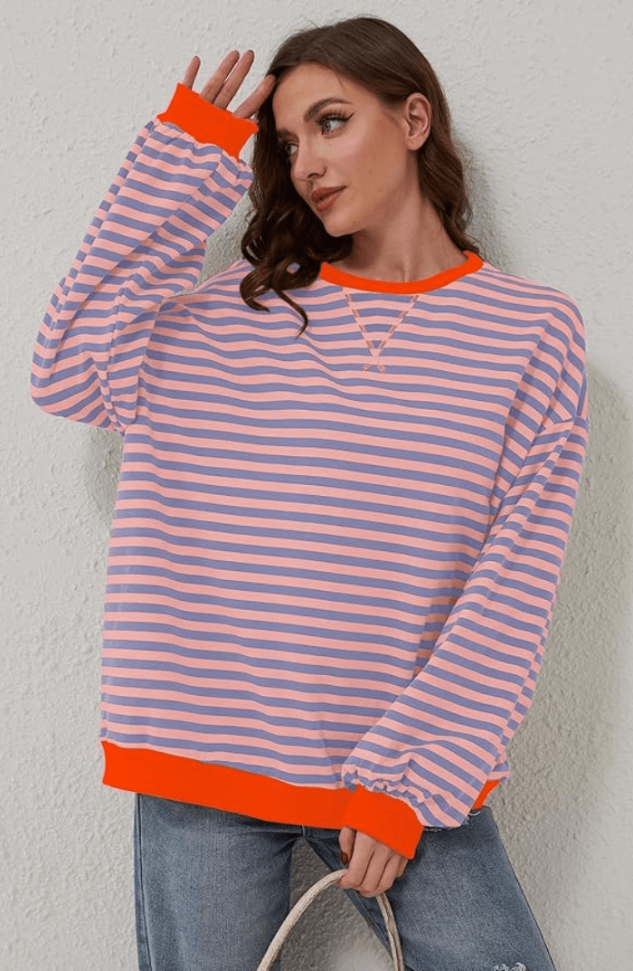 Women’s Striped Oversized Relaxed Fit Sweatshirt