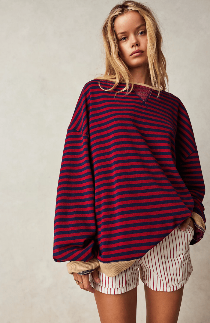 Women’s Striped Oversized Relaxed Fit Sweatshirt