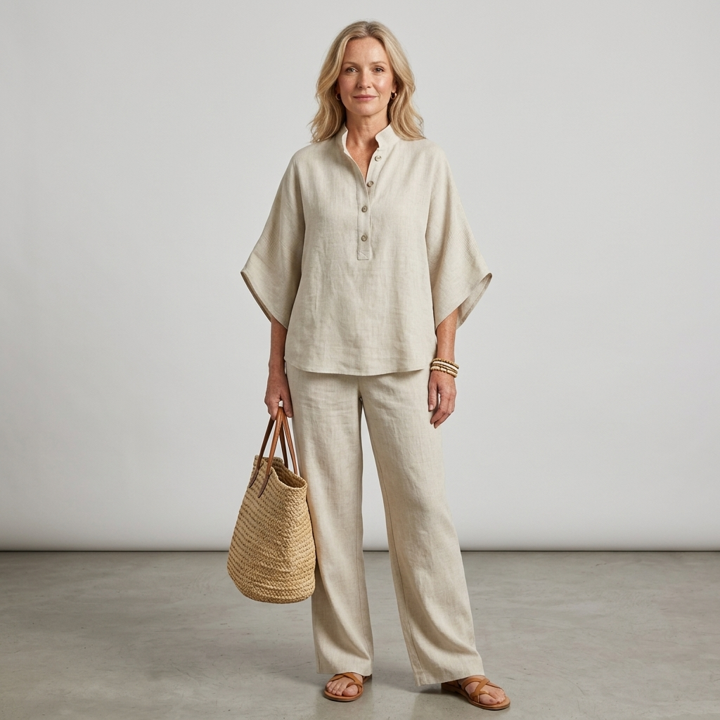 Women's Relaxed Button Front Top & Wide Leg Pants Set