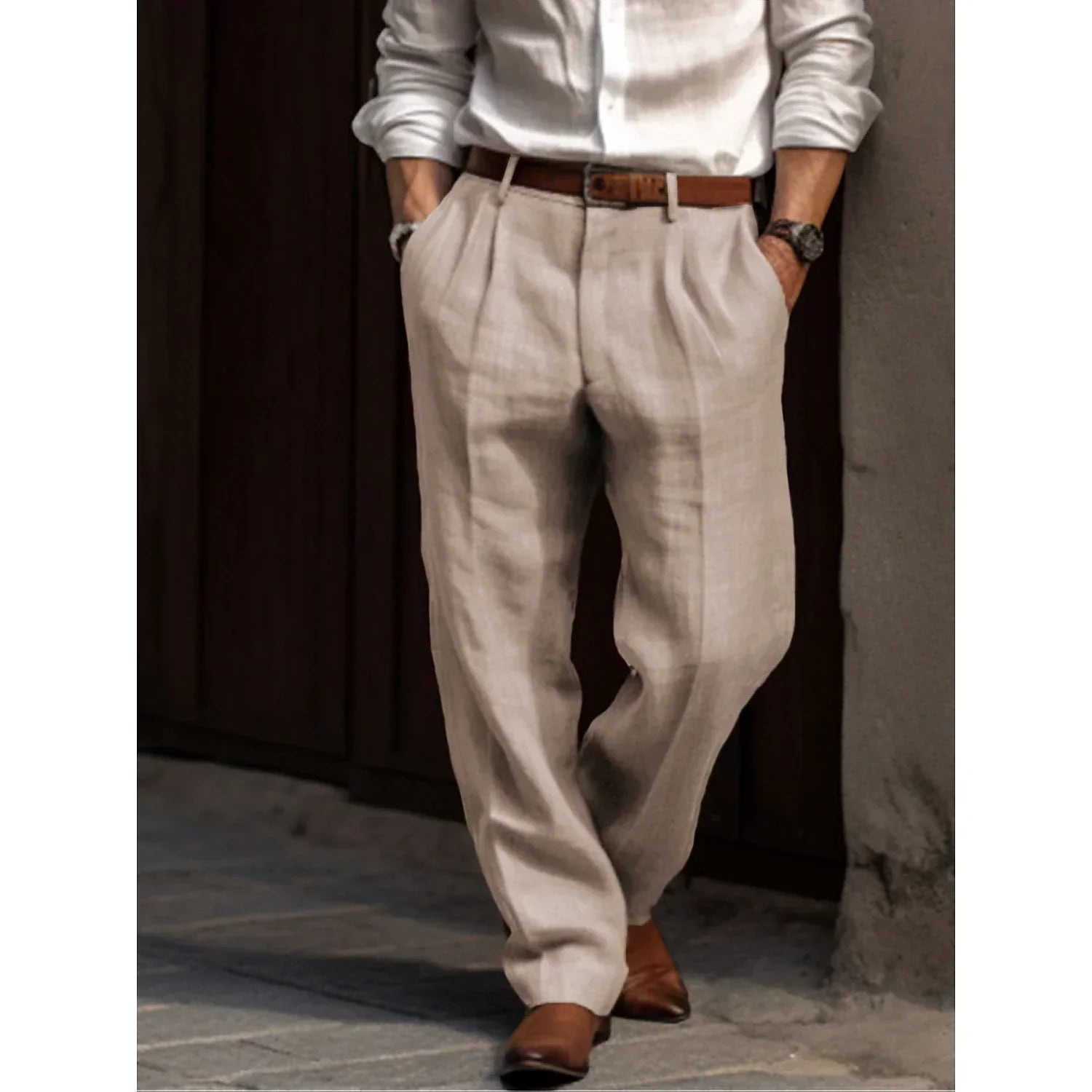 Light Pleated Men's Cotton Trousers