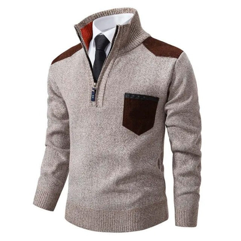 Stylish Cashmere Sweater with Collar and Practical Chest Pocket