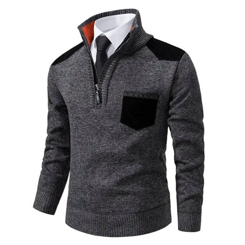 Stylish Cashmere Sweater with Collar and Practical Chest Pocket