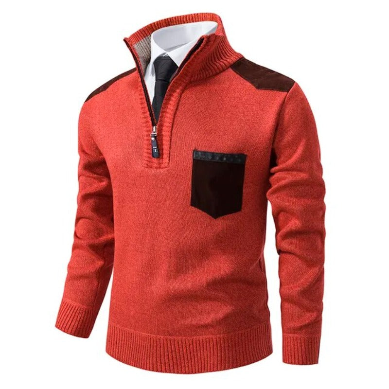 Stylish Cashmere Sweater with Collar and Practical Chest Pocket