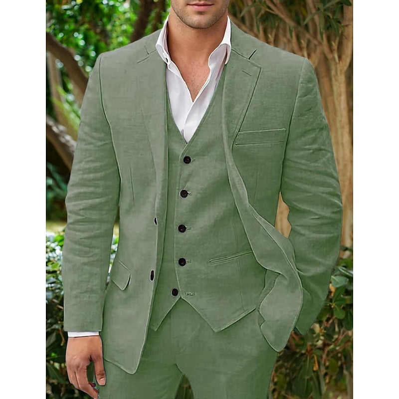 Stylish Men's Linen Set: Blazer, Waistcoat, and Trousers