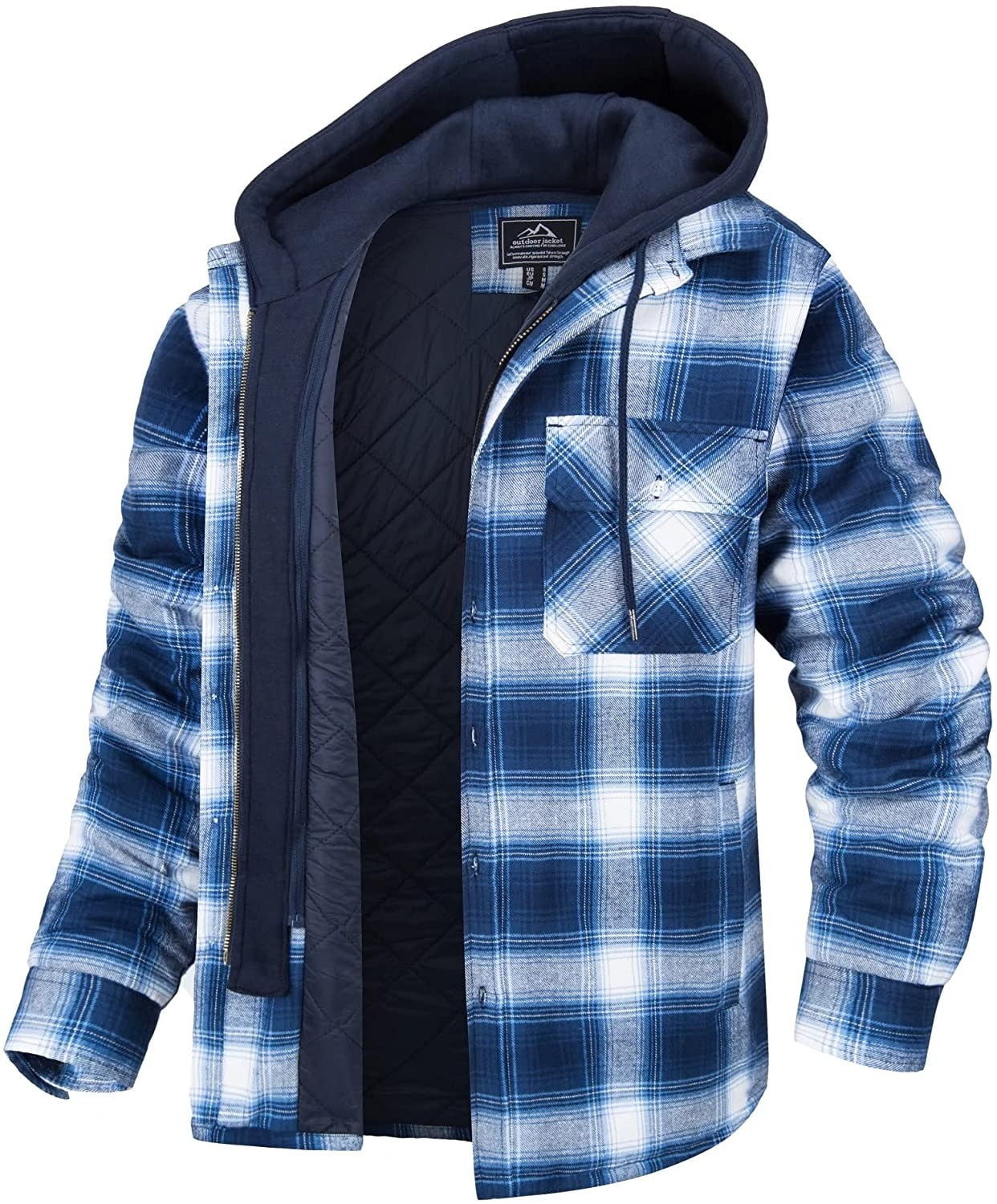 Men's Hooded Plaid Winter Jacket with Button Front