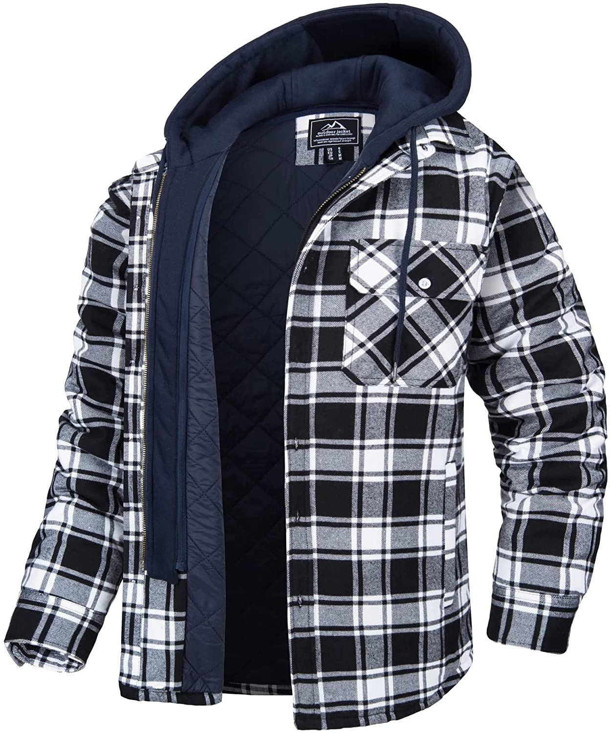 Men's Hooded Plaid Winter Jacket with Button Front