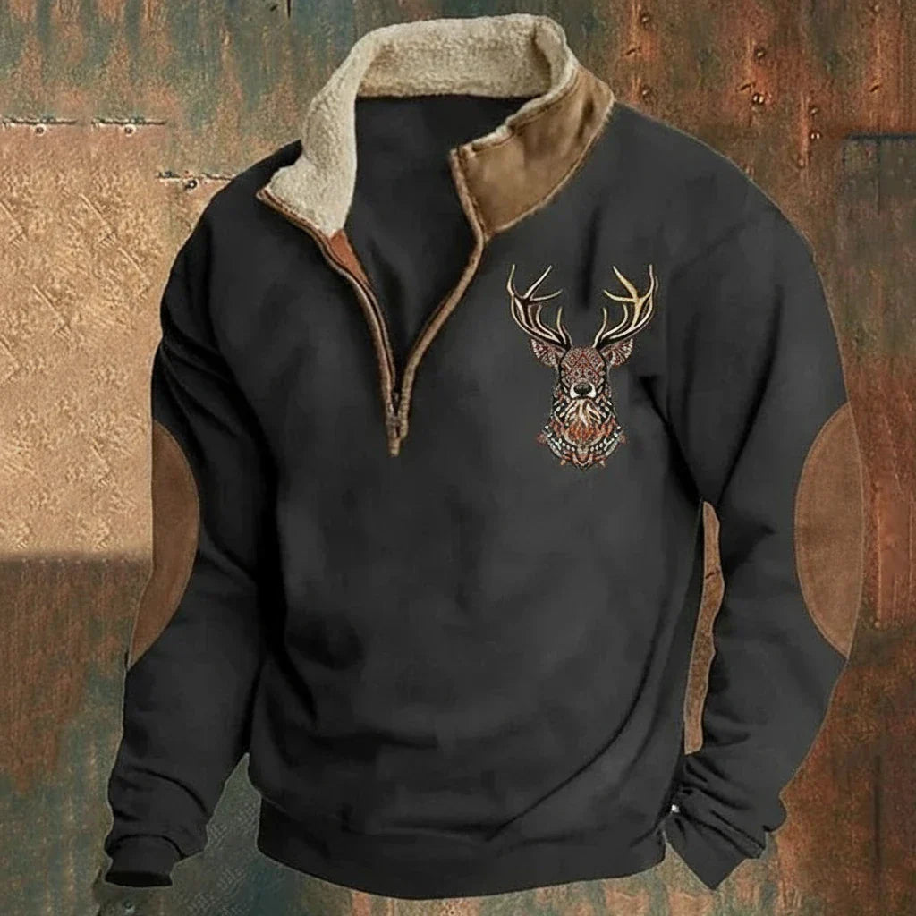 Men's Nordic Deer Sweater with Half Zip