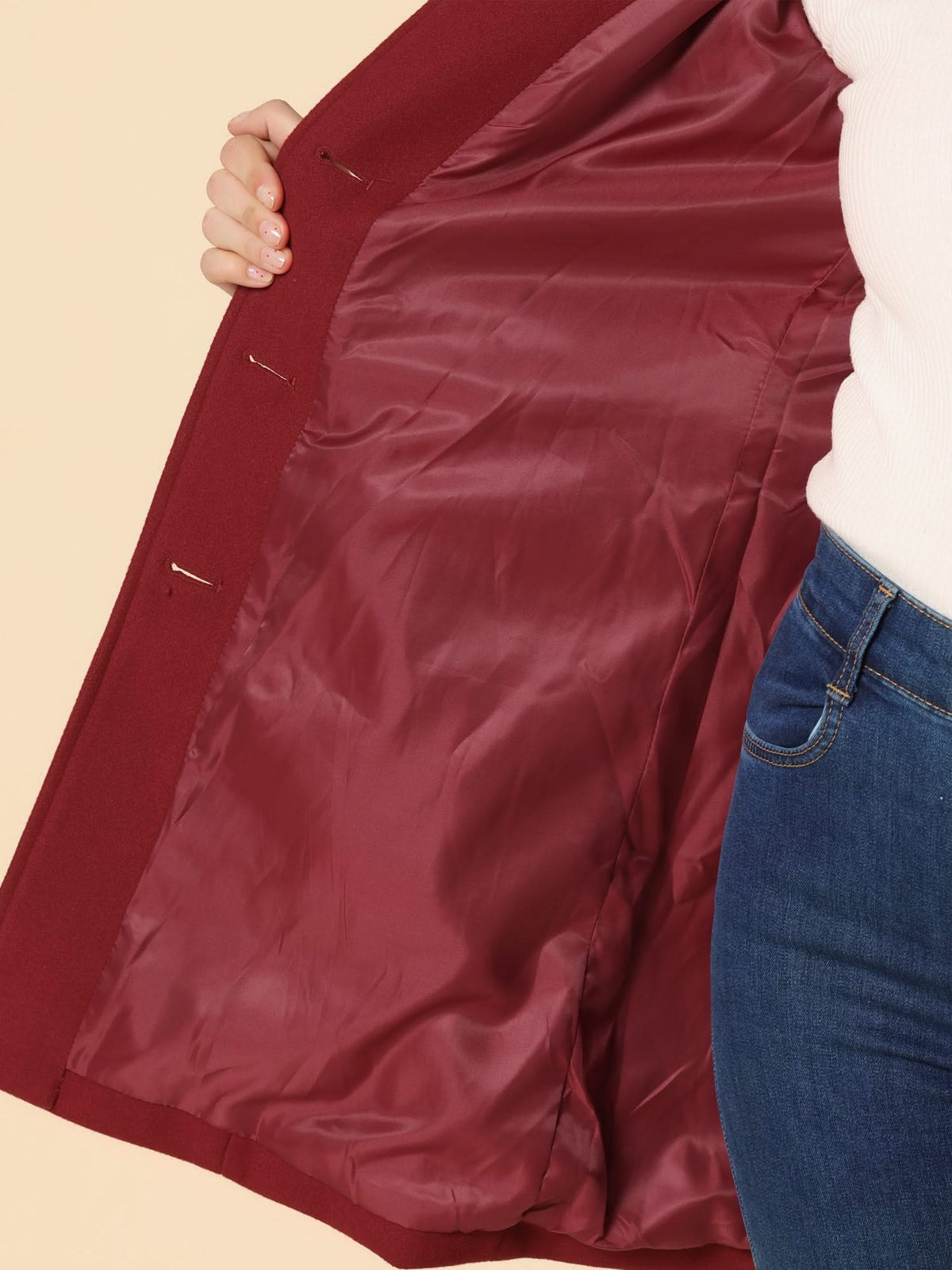 Women's Notched Collar Coat with Button Closure