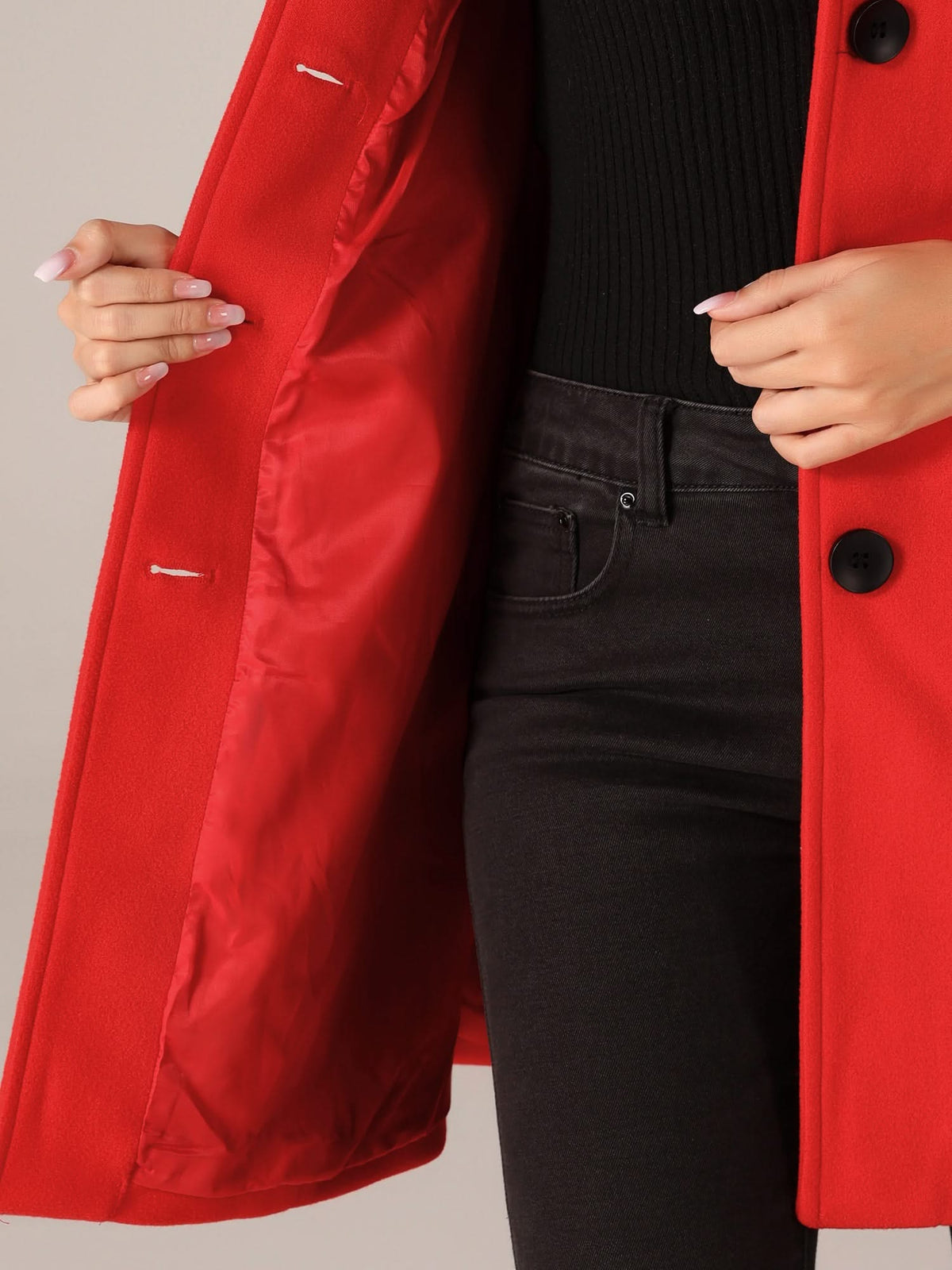 Women's Notched Collar Coat with Button Closure